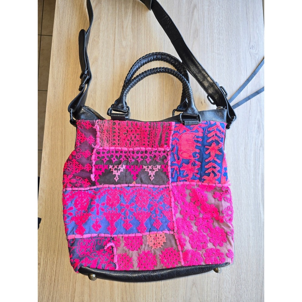 Cleobella Women Shoulder Bag Pink Embroidered Leather Boho Crossbody colorful